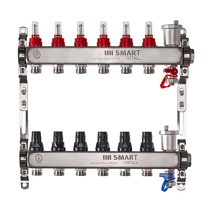 Комплект коллекторов, нерж. ст., с расходомерами 1"х3/4"-11 вых. SMART INSTALL 53111S Котельная автоматика